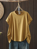 Plus Size Women Summer Casual Pure Color O-Neck T-Shirt