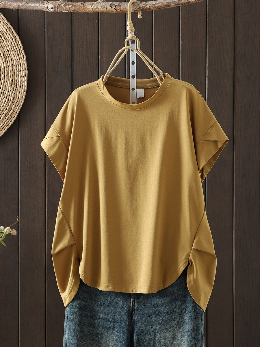 Plus Size Women Summer Casual Pure Color O-Neck T-Shirt