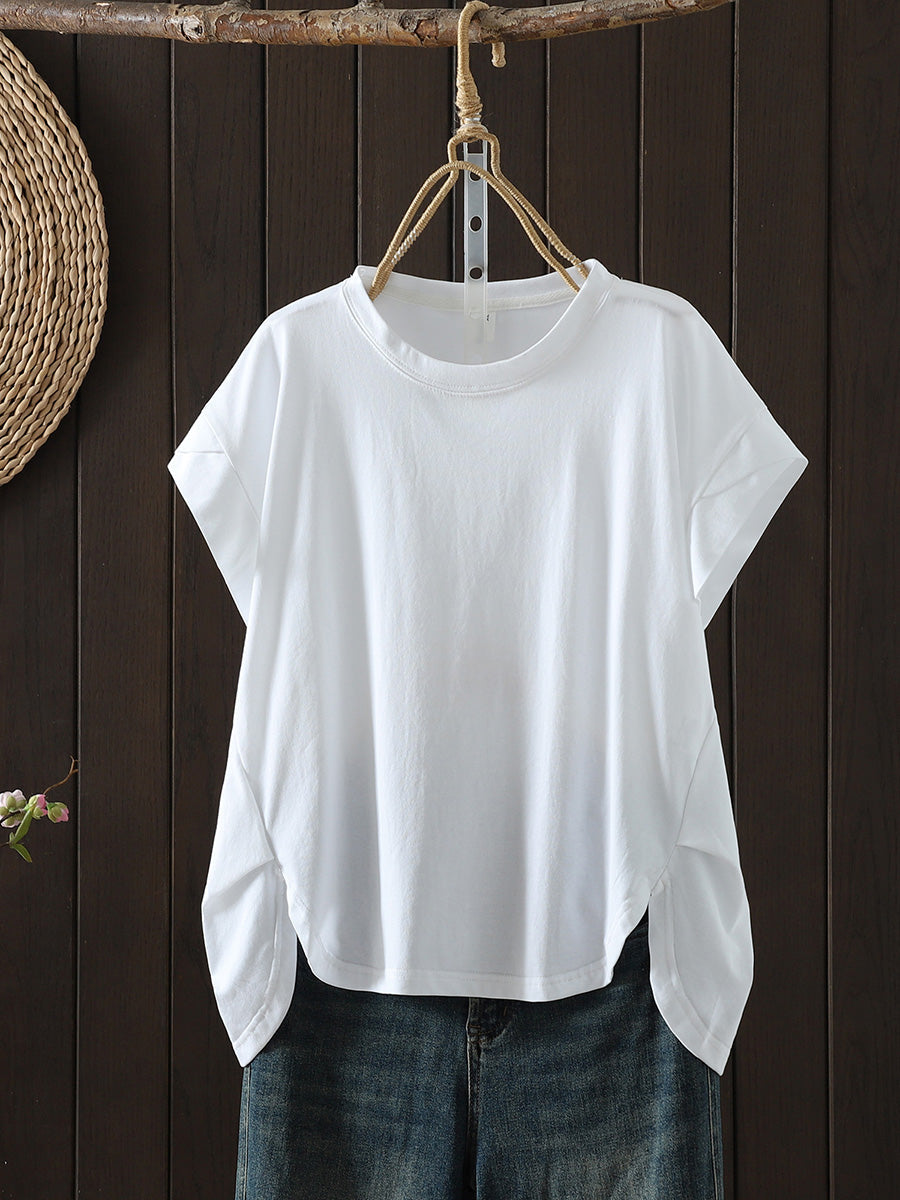 Plus Size Women Summer Casual Pure Color O-Neck T-Shirt