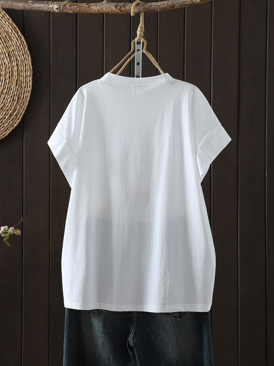Plus Size Women Summer Casual Pure Color O-Neck T-Shirt