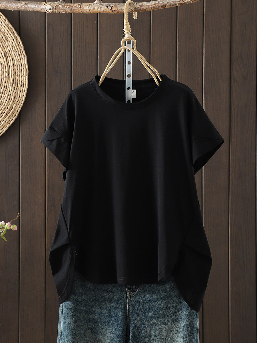 Plus Size Women Summer Casual Pure Color O-Neck T-Shirt