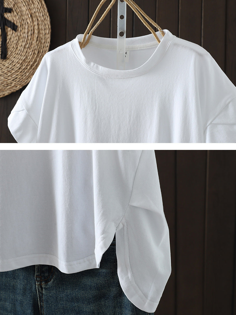 Plus Size Women Summer Casual Pure Color O-Neck T-Shirt