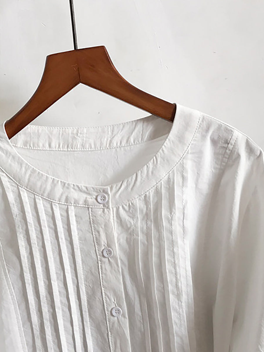 Women Summer Artsy Shirred 100%Cotton Blouse