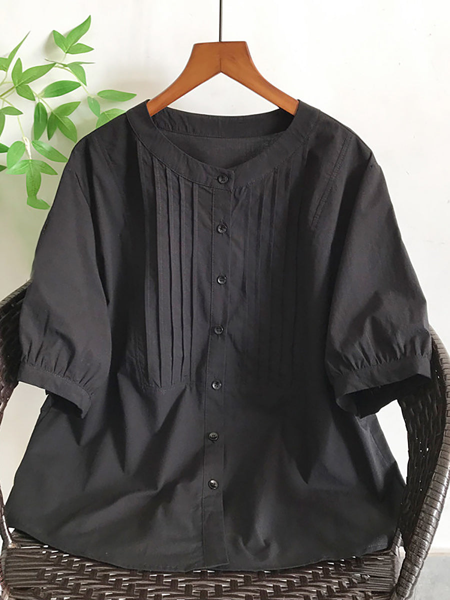 Women Summer Artsy Shirred 100%Cotton Blouse