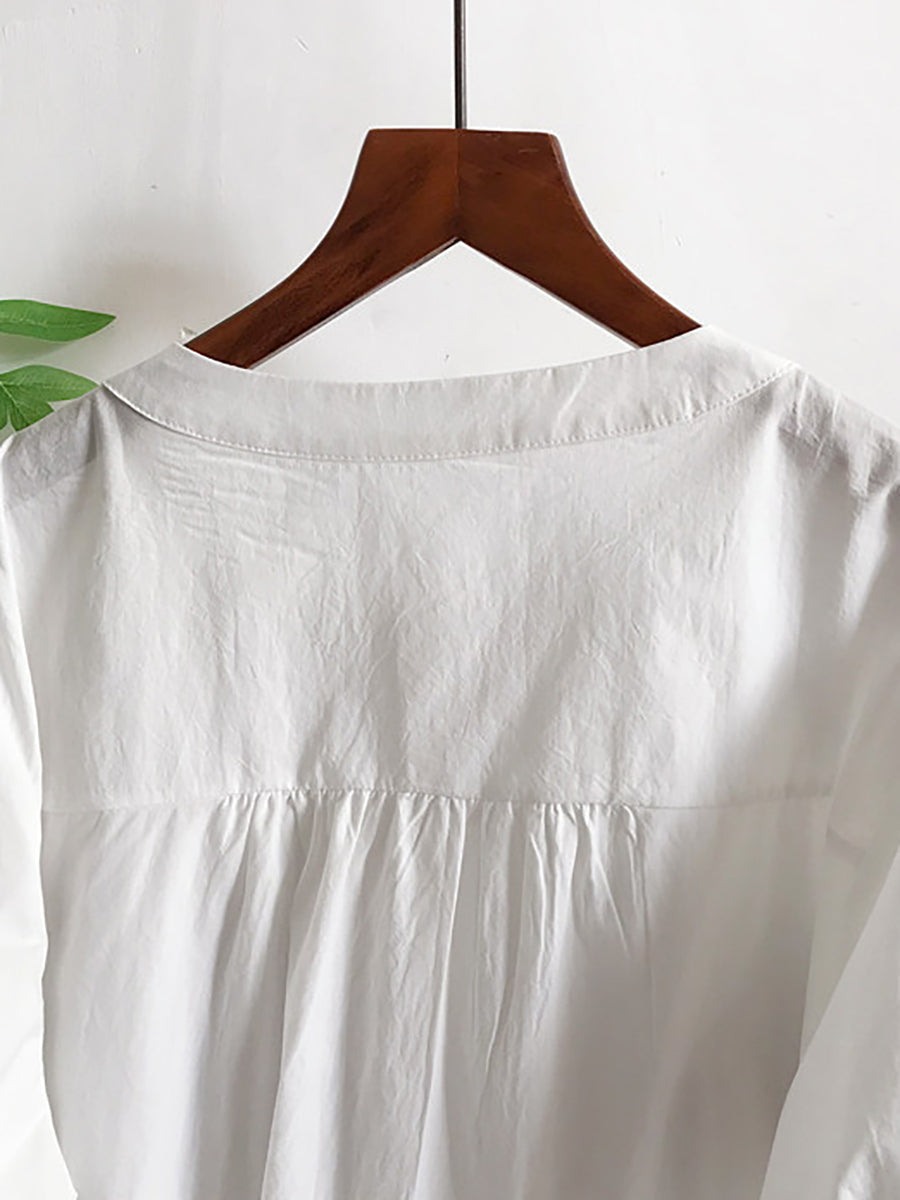 Women Summer Artsy Shirred 100%Cotton Blouse