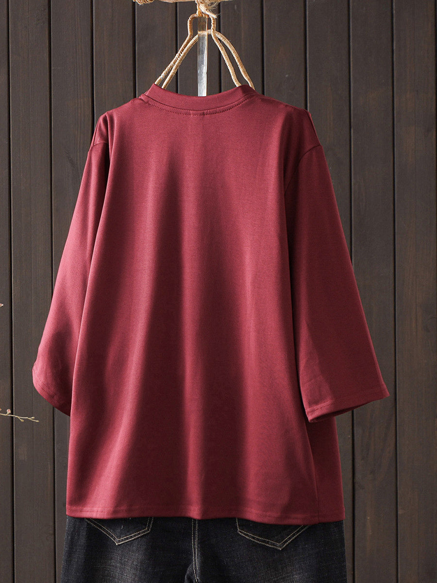 Plus Size Women Summer Casual Pure Color O-Neck T-Shirt