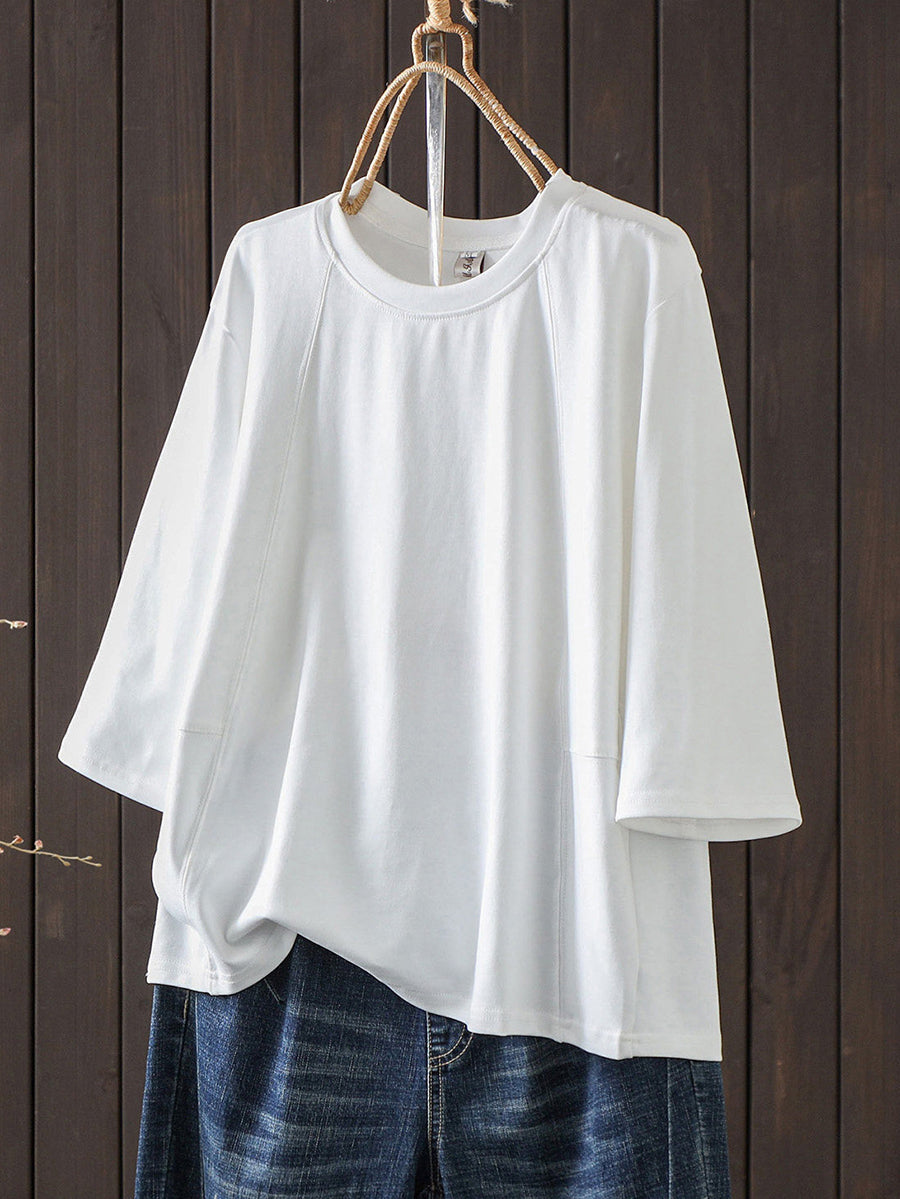 Plus Size Women Summer Casual Pure Color O-Neck T-Shirt