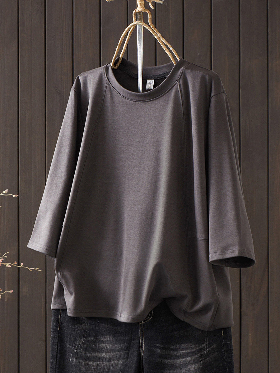 Plus Size Women Summer Casual Pure Color O-Neck T-Shirt