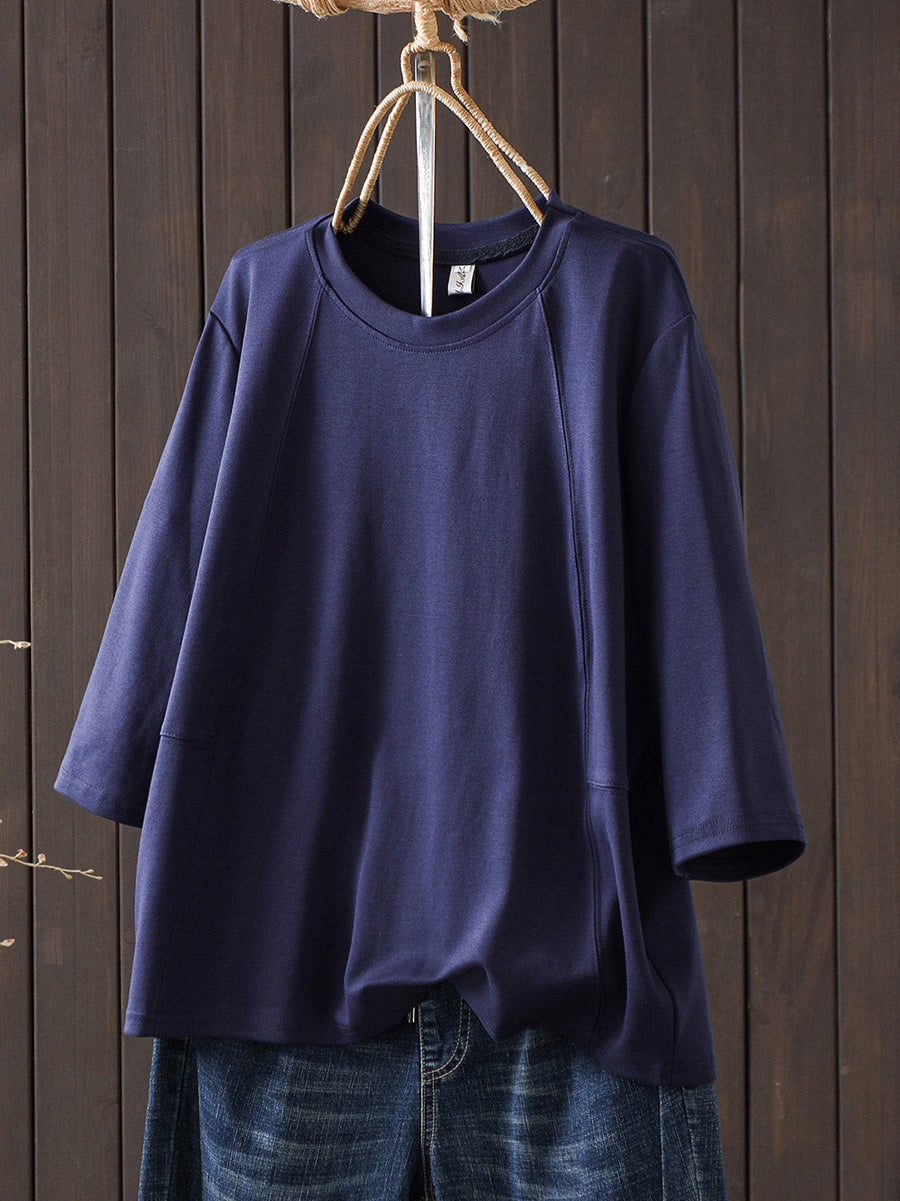 Plus Size Women Summer Casual Pure Color O-Neck T-Shirt