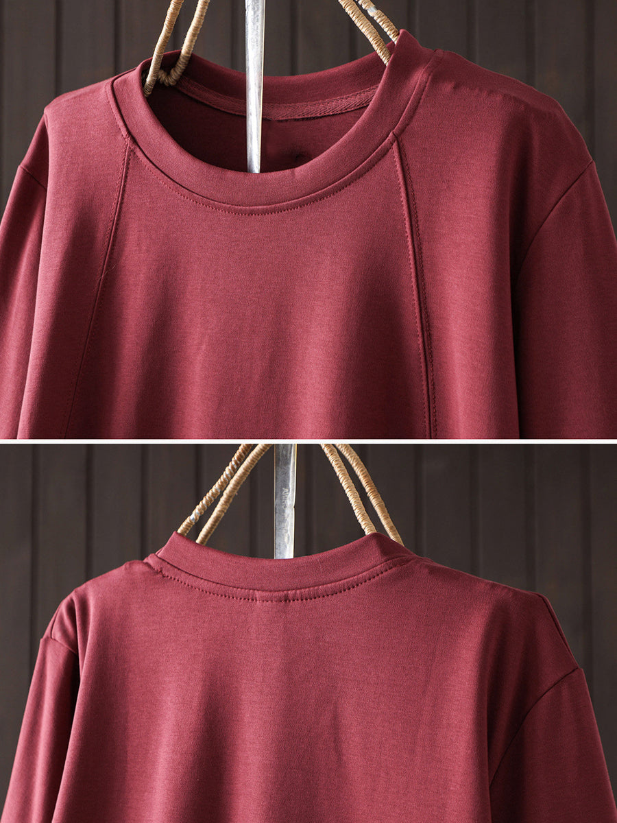 Plus Size Women Summer Casual Pure Color O-Neck T-Shirt