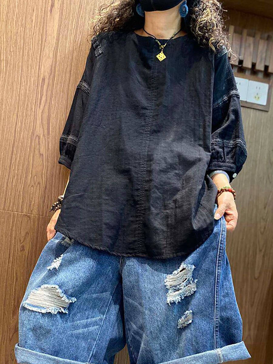Plus Size Women Summer Casual Pure Color O-Neck T-Shirt