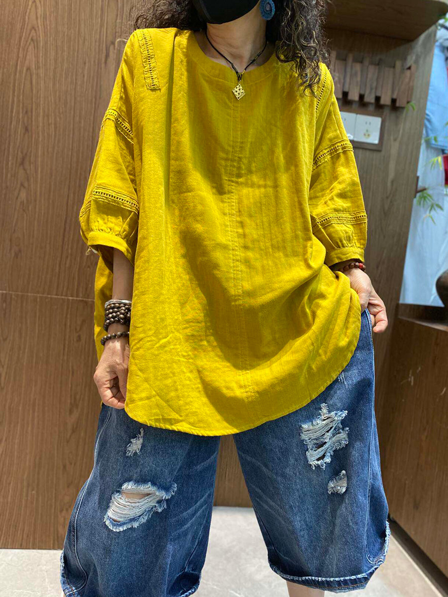 Plus Size Women Summer Casual Pure Color O-Neck T-Shirt