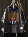 Plus Size Women Summer Casual Print O-Neck Cotton T-Shirt
