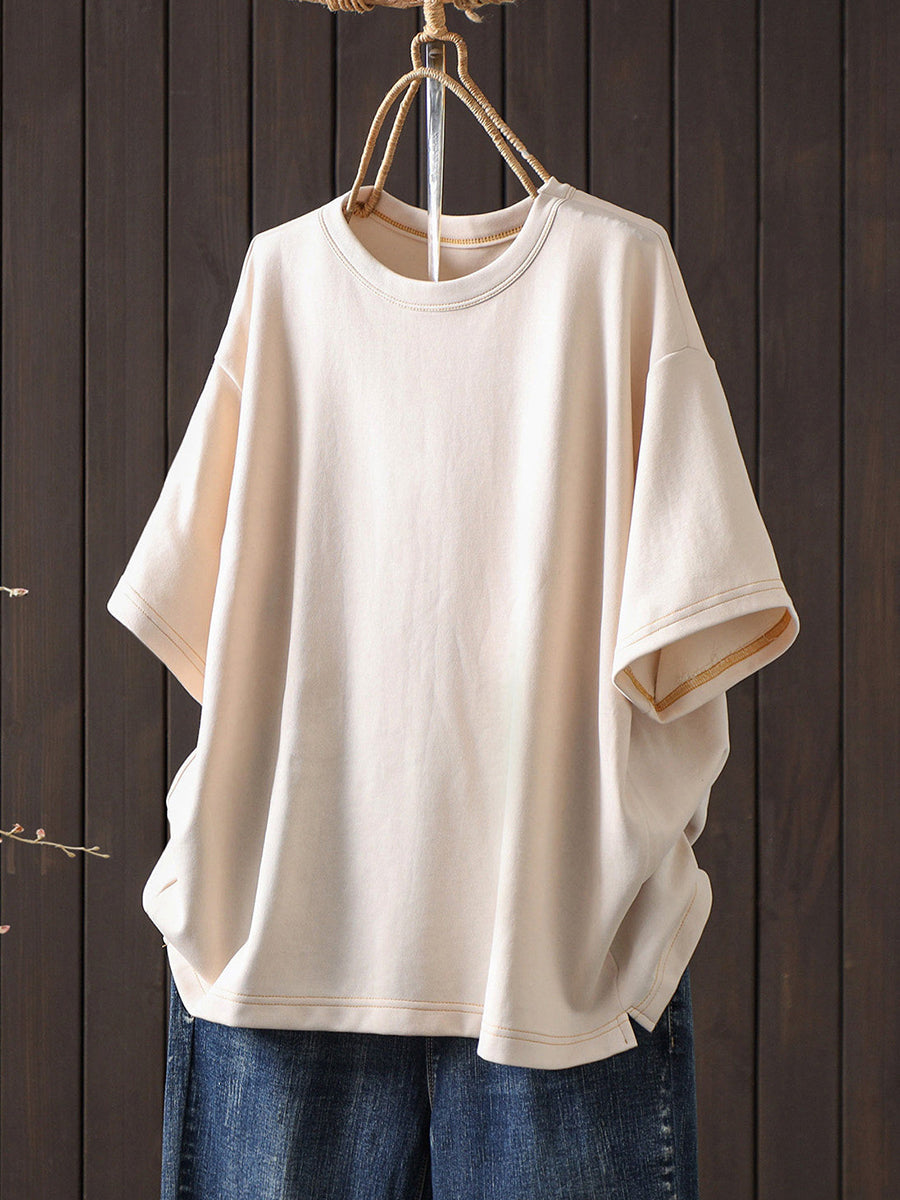 Women Summer Casual Pure Color O-Neck T-Shirt
