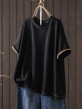Women Summer Casual Pure Color O-Neck T-Shirt