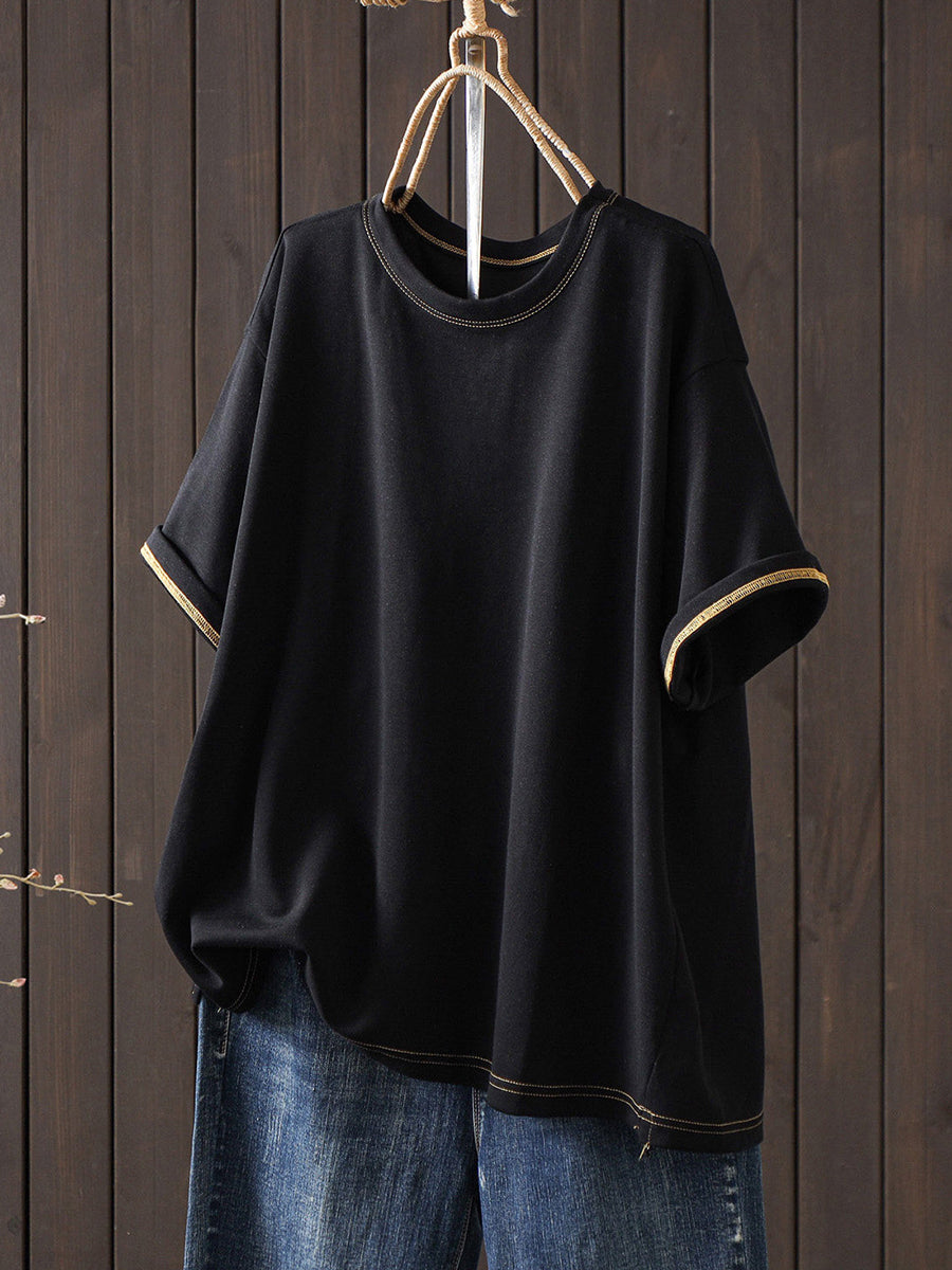 Women Summer Casual Pure Color O-Neck T-Shirt