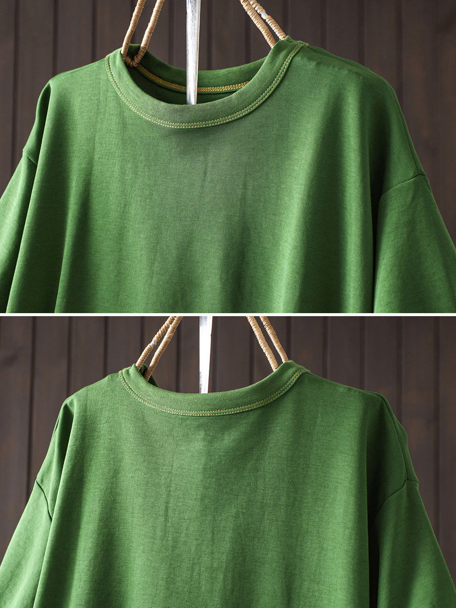 Women Summer Casual Pure Color O-Neck T-Shirt