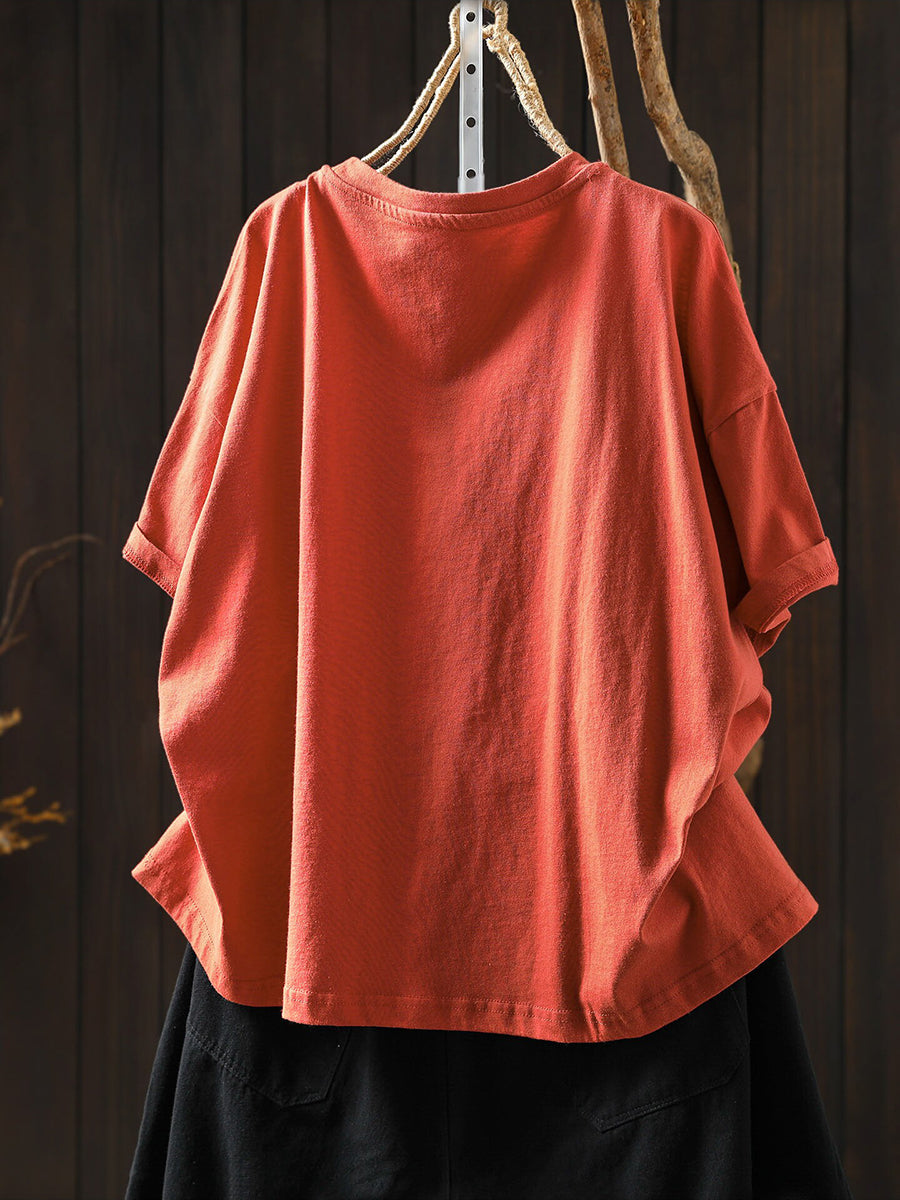 Plus Size Artsy Print 100%Cotton Loose T-Shirt