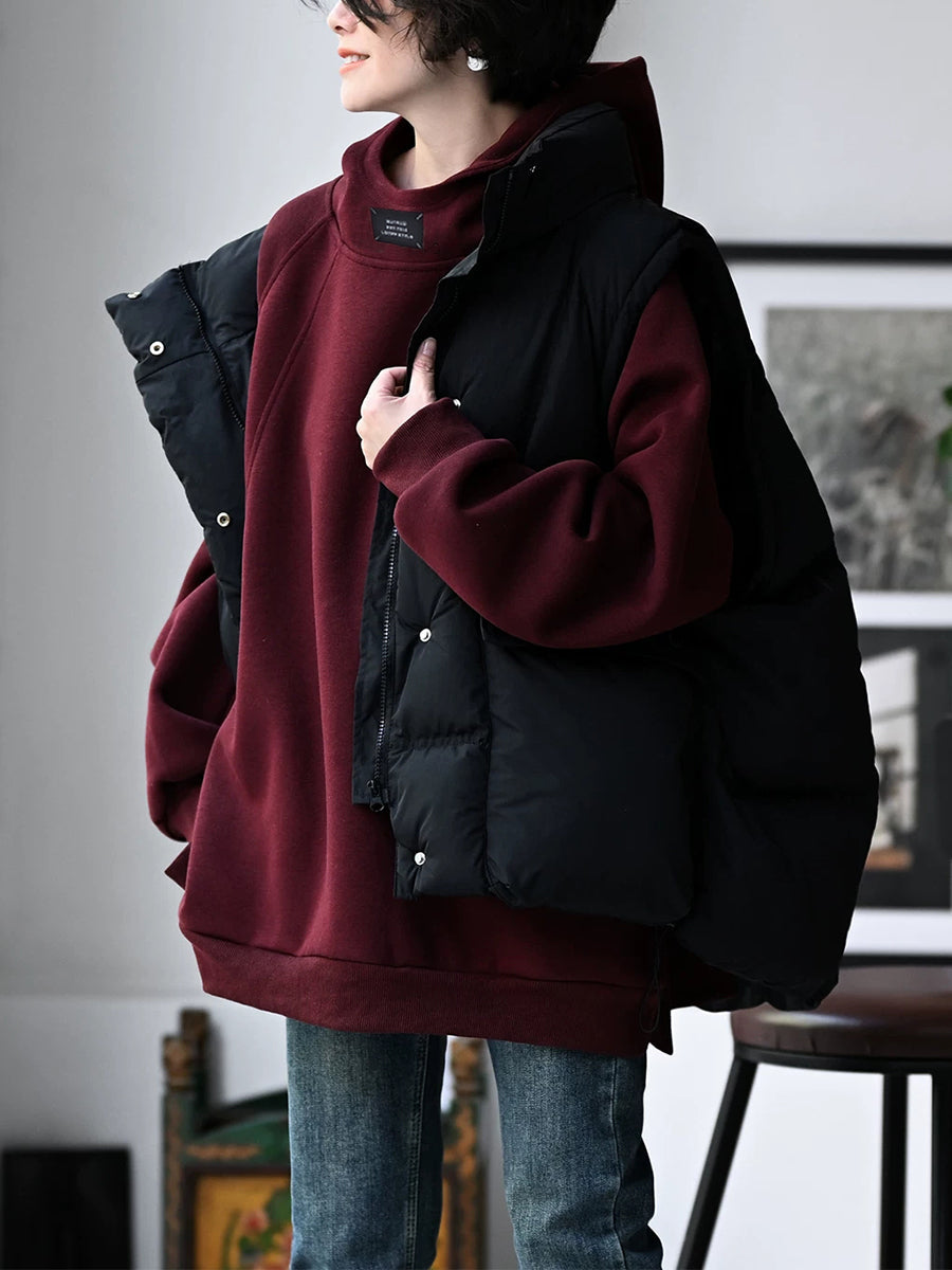 Plus Size Women Autumn Casual Pure Color Cotton Hoodie