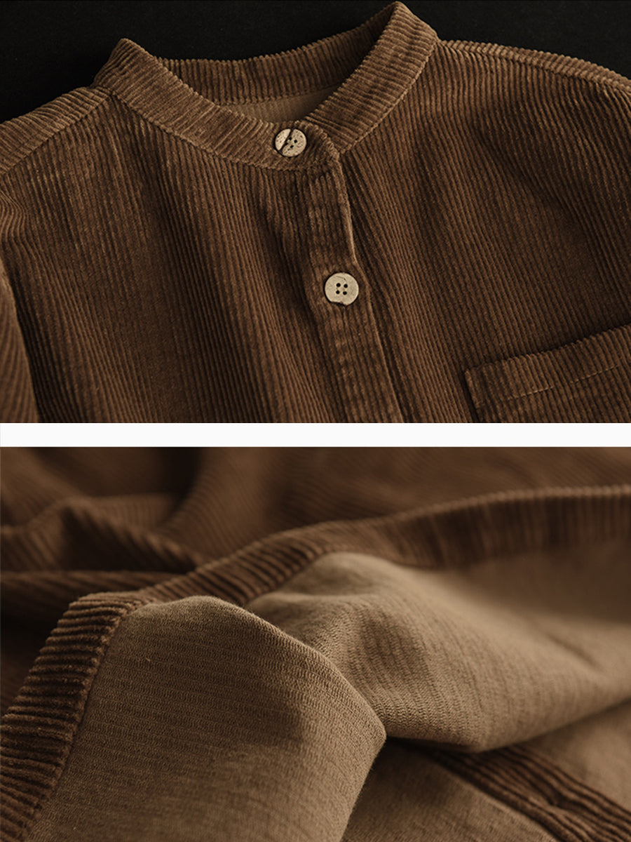 Plus Size Women Solid Vintage Cotton Corduroy Coat