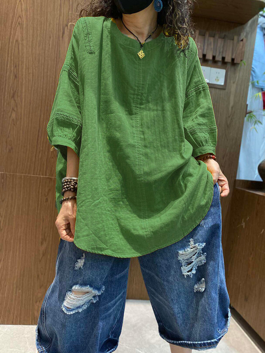 Plus Size Women Summer Casual Pure Color O-Neck T-Shirt