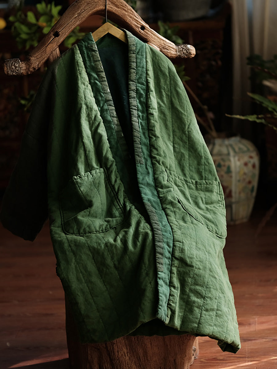 Plus  Size Women Winter Vintage Colorblock Pocket Cotton Long Coat