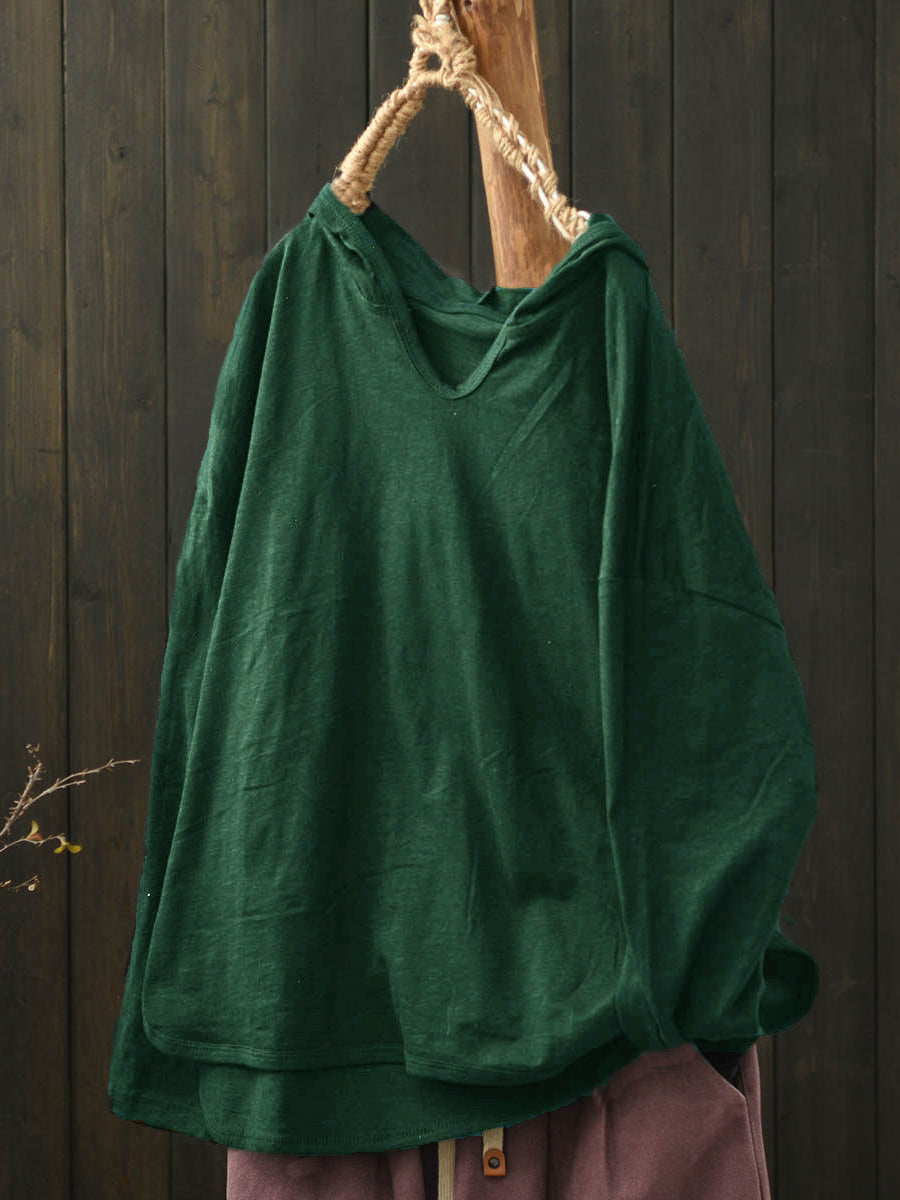 Plus Size Women Summer Casual Pure Color Cotton Hoodie
