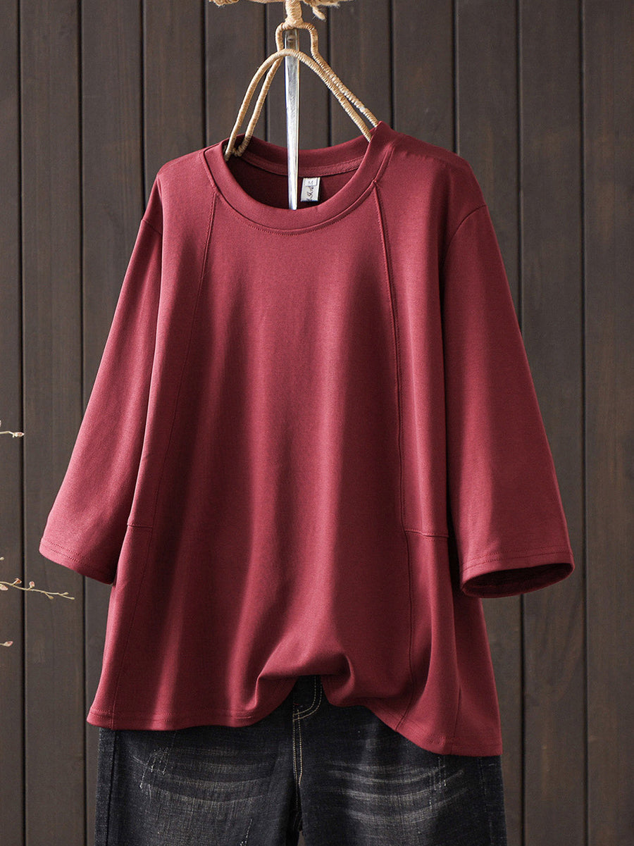 Plus Size Women Summer Casual Pure Color O-Neck T-Shirt