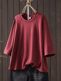Plus Size Women Summer Casual Pure Color O-Neck T-Shirt