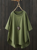 Plus Size Women Summer Casual Pure Color O-Neck T-Shirt
