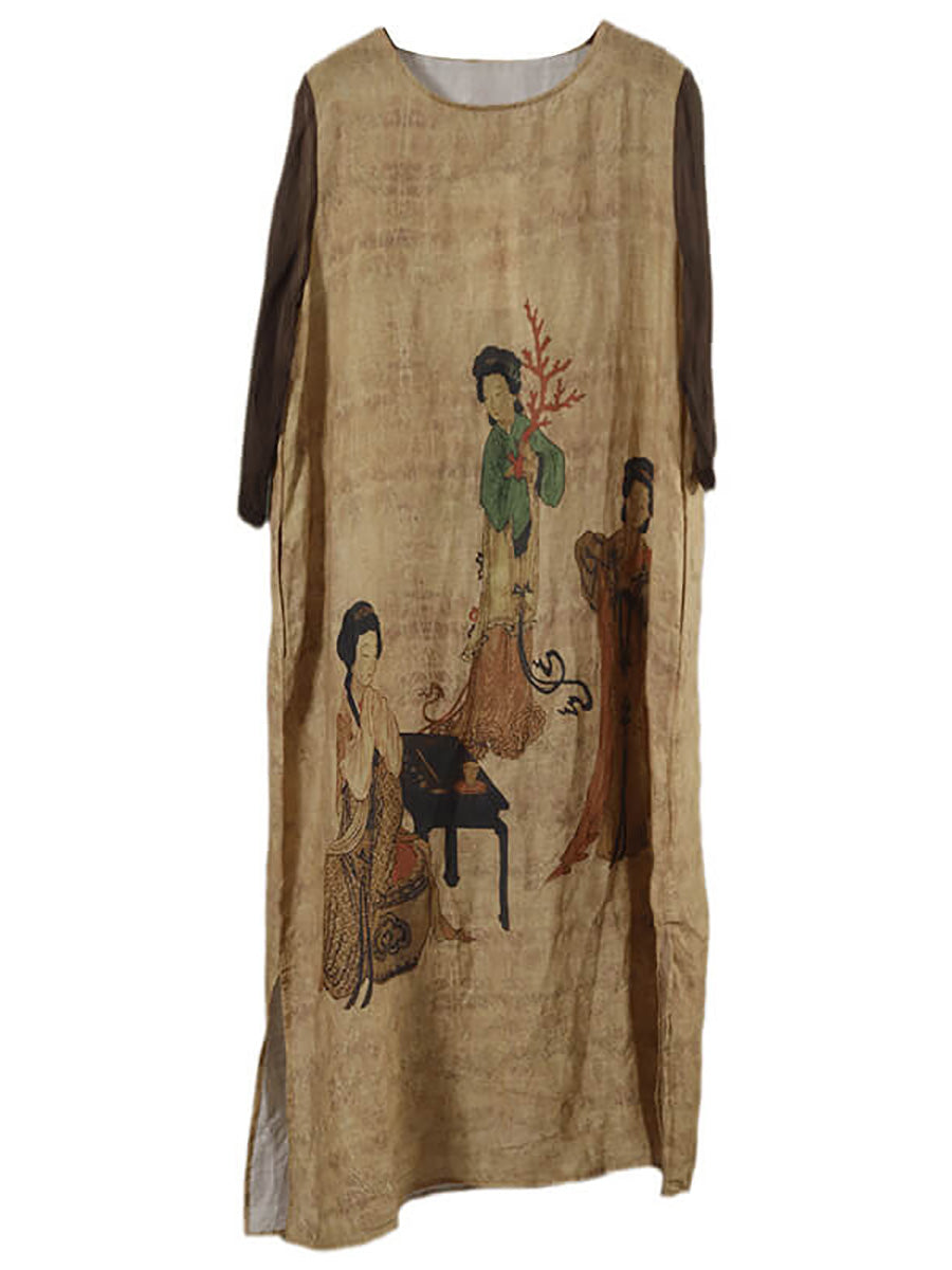 Plus Size Women Vintage Casual O-Neck Sleeveless Maxi Dress