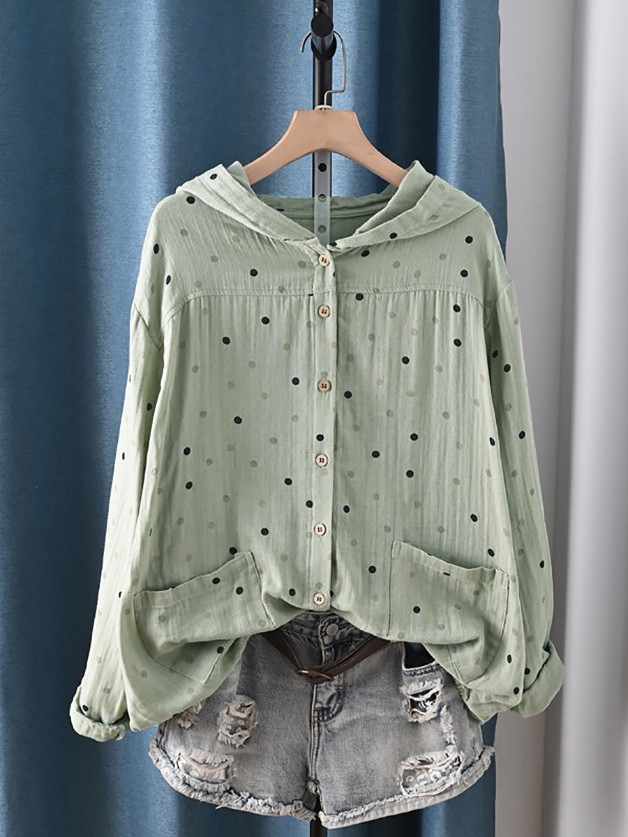 Women Summer Artsy Dot 100%Cotton Hoodie