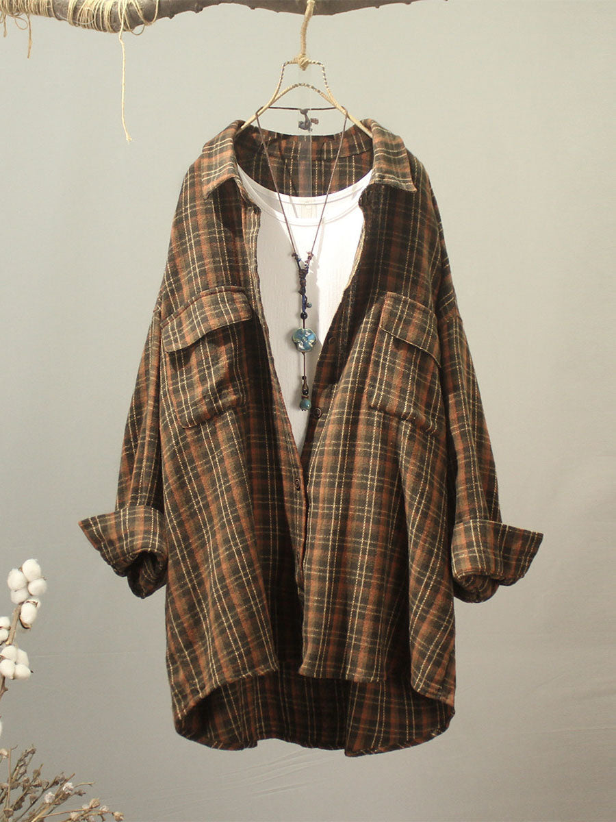 Women Casual Brushed Cotton Mid-Length Shirt Jacket
