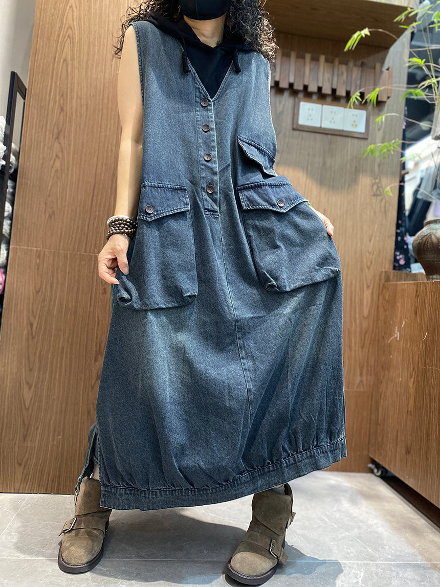 Women Summer Vintage Denim Vest Dress