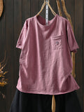 Plus Size Women Summer Artsy Smile O-Neck 100%Cotton T-Shirt