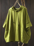 Plus Size Women Summer Casual Pure Color Hooded Cotton Hoodie