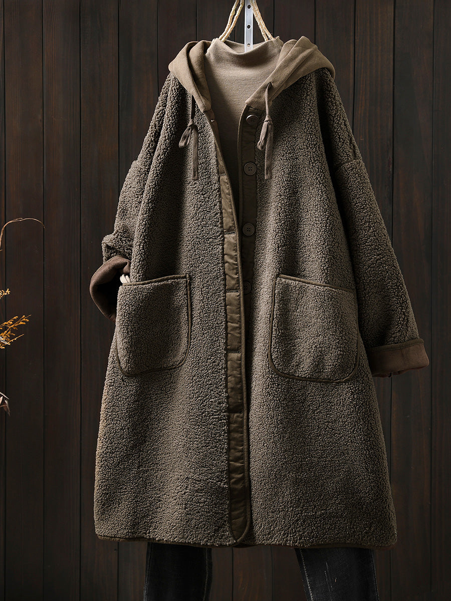 Plus Size Women Winter Warm Fleece Hooded Coat
