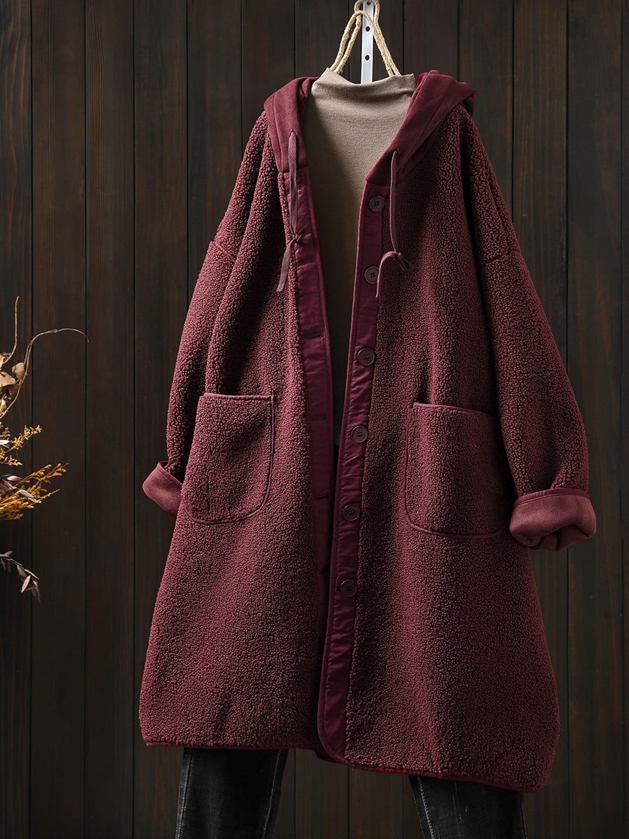Plus Size Women Winter Warm Fleece Hooded Coat