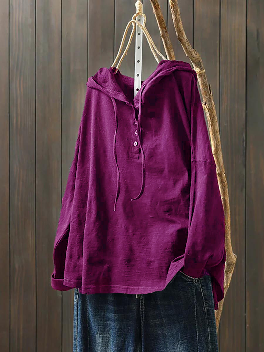 Plus Size Women Summer Casual Pure Color 100%Cotton Hoodie