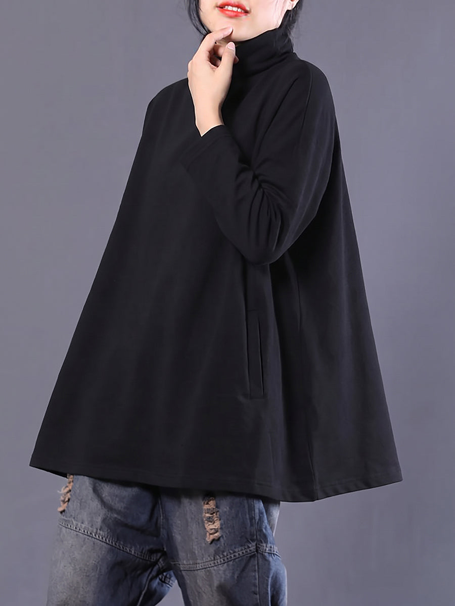 Plus Size Women Casual Pure Color Turtleneck Sweatshirt