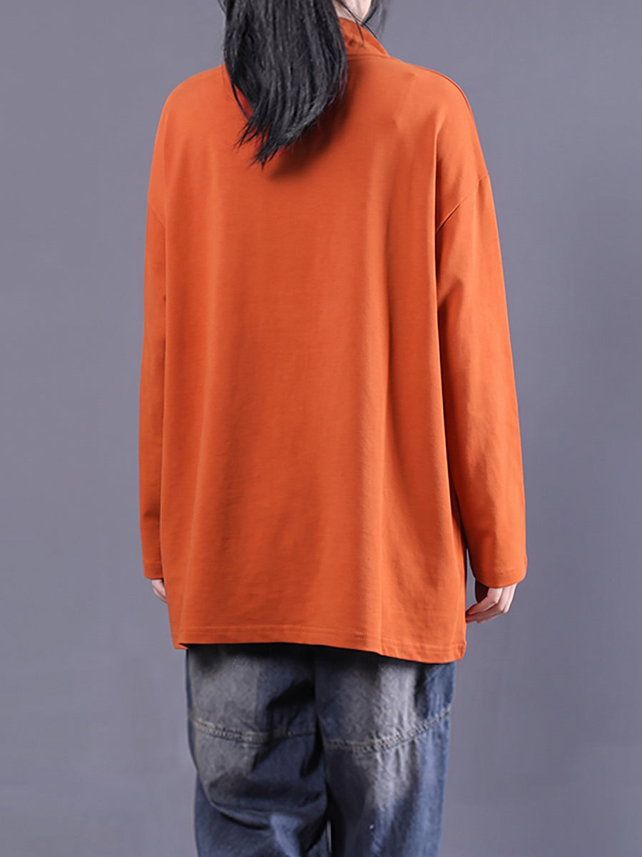 Plus Size Women Casual Pure Color Turtleneck Sweatshirt