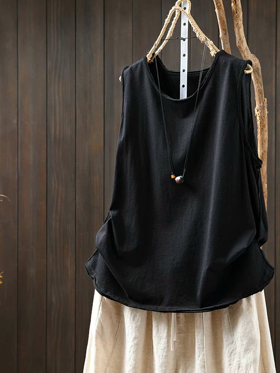 Plus Size Women Summer Casual Cotton Sleeveless Tank Top