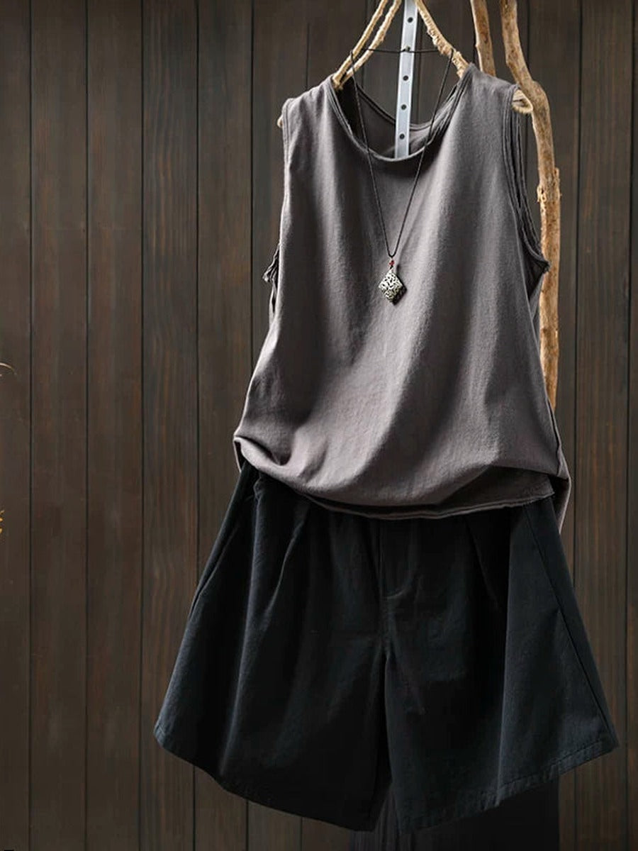 Plus Size Women Summer Casual Cotton Sleeveless Tank Top