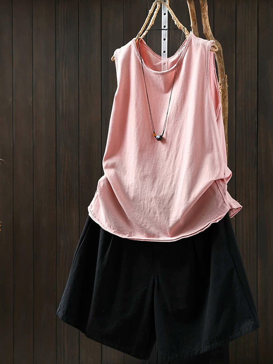 Plus Size Women Summer Casual Cotton Sleeveless Tank Top
