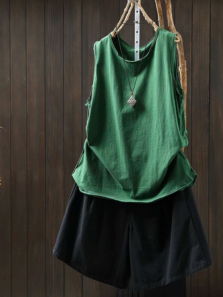 Plus Size Women Summer Casual Cotton Sleeveless Tank Top