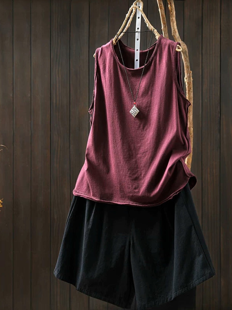 Plus Size Women Summer Casual Cotton Sleeveless Tank Top