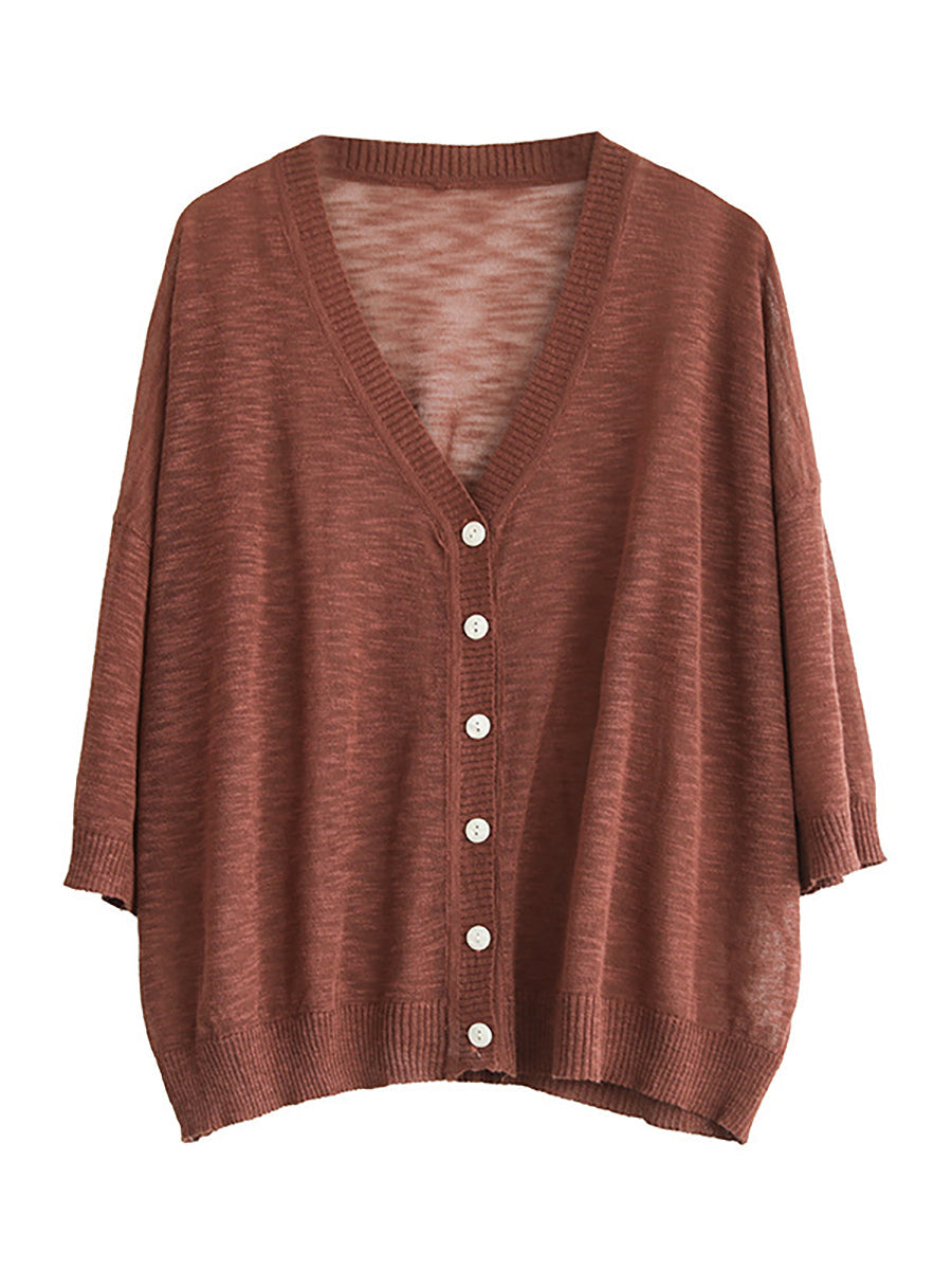 Plus Size Women Summer V-Neck Casual Loose Knit T-Shirt