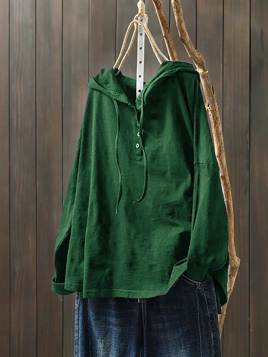 Plus Size Women Summer Casual Pure Color 100%Cotton Hoodie
