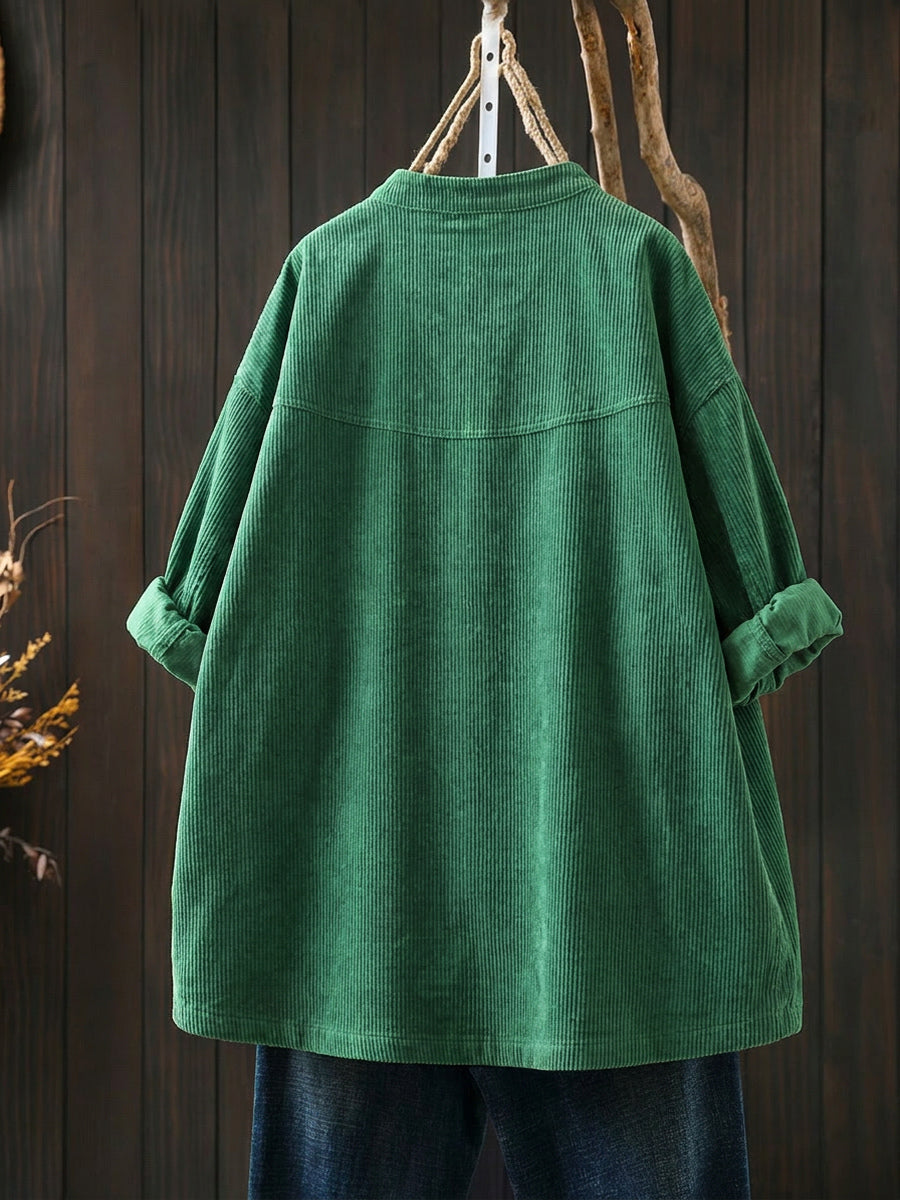 Plus Size Women Casual Solid Vintage Cotton Corduroy Coat