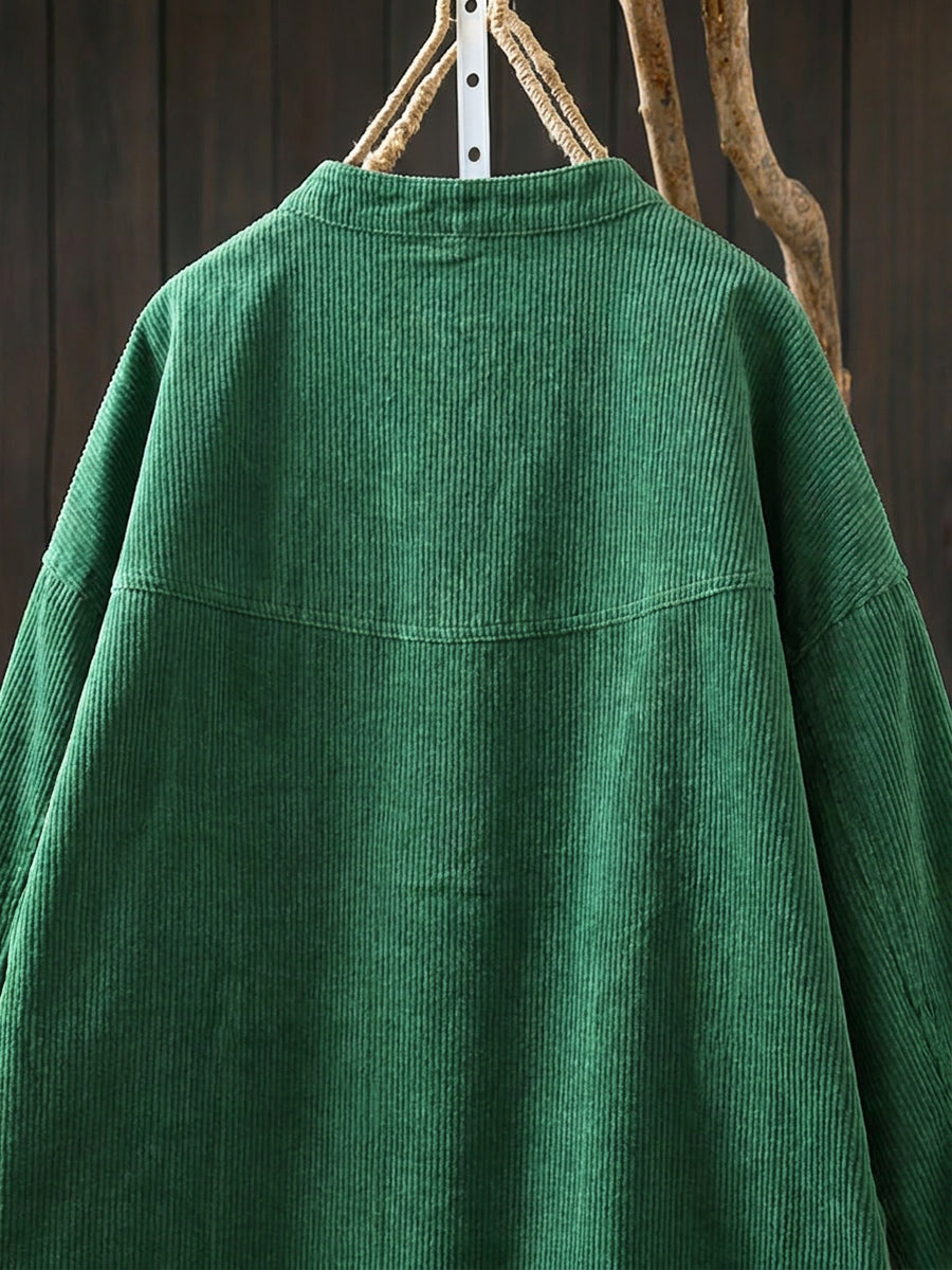 Plus Size Women Casual Solid Vintage Cotton Corduroy Coat